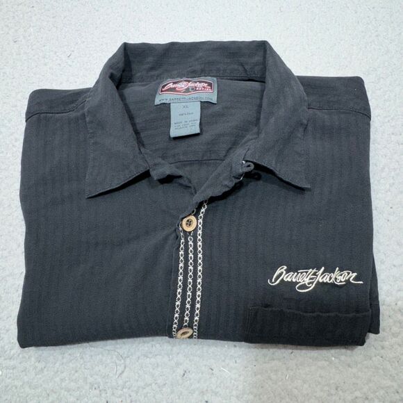 Barrett Jackson Shirt Men Extra Large Black Silk Loop Collar Racing Auction Auto - Picture 1 of 16
